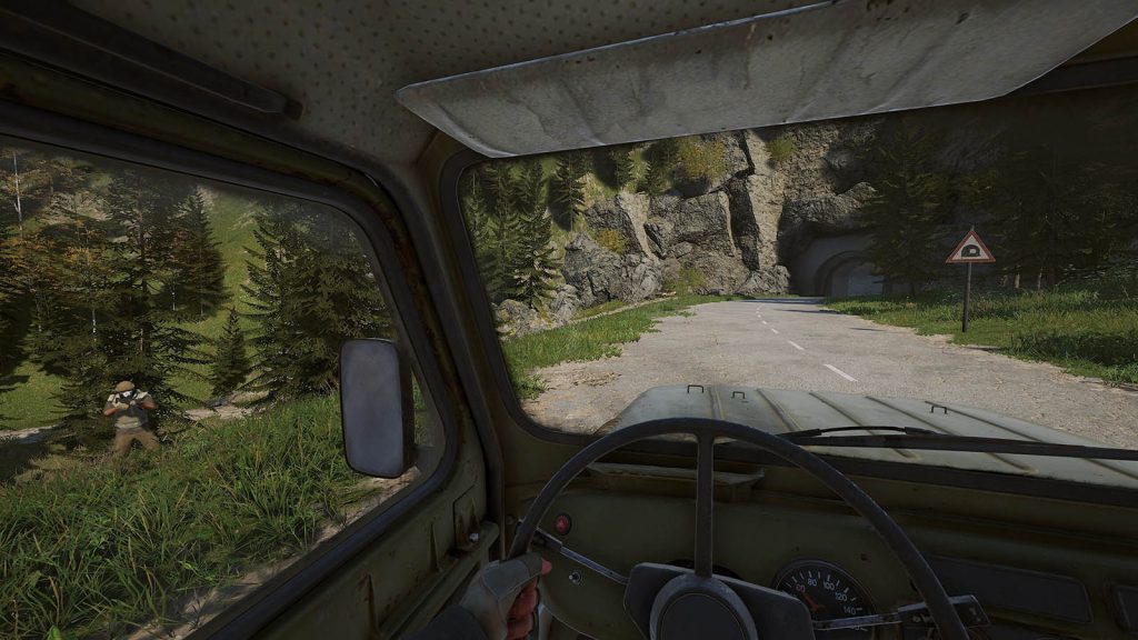 deadside auto, jeep rijd tunnel in