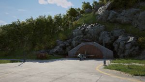 deadside vliegtuig voor hangar in berg